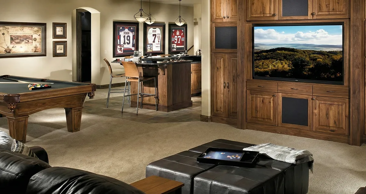 finished basement remodeling project transforming a basement into a comfortable living space in Nashville, TN