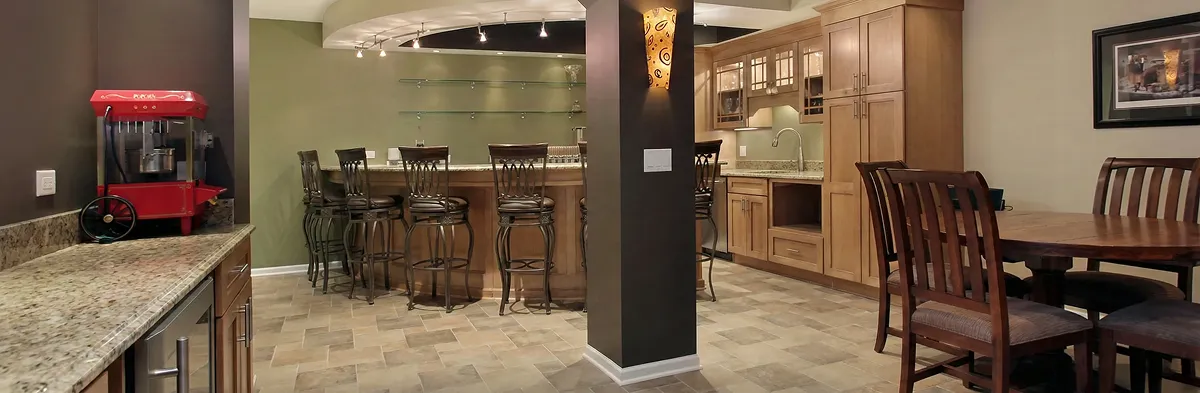 modern basement remodeling with custom finishes and open layout in a home in Nashville, TN